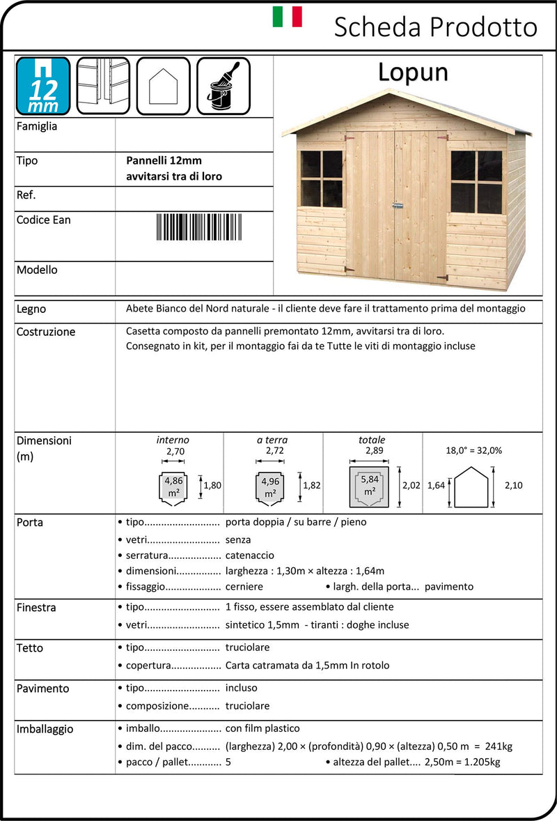 Casetta Box da Giardino per Attrezzi 2,89x2,02m con Pavimento in Legno Abete 12mm Lopun