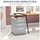 Cassettiera da Ufficio 3 Cassetti con Serratura Portadocumenti Formato A4 in Acciaio Grigio Chiaro  
