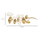 Decorazione Murale 3D 138x70 cm in Metallo Wall Art Dorata con Foglie di Ginkgo