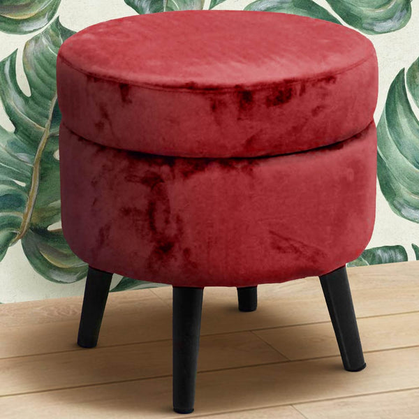 acquista Pouf Contenitore Ø37x40 cm Sgabello Poggiapiedi in Tessuto Velluto Bordeaux