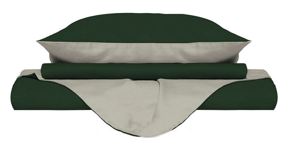Housse de couette double avec sac et taies d'oreiller double face vert olive/crème prezzo