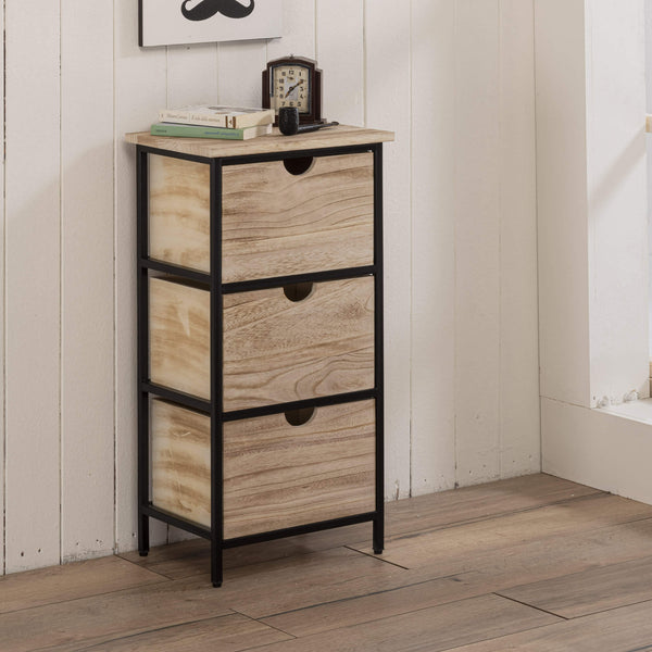 acquista Commode 2 Tiroirs 38x28x74 cm en Métal et Bois Karen Noir/Naturel