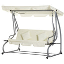 Dondolo Letto da Giardino 3 Posti 200x120x164 cm con Tetto Regolabile e 2 Portabicchieri Crema