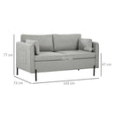 Divano 2 Posti 143x73x77 cm in Tessuto Effetto Lino Grigio