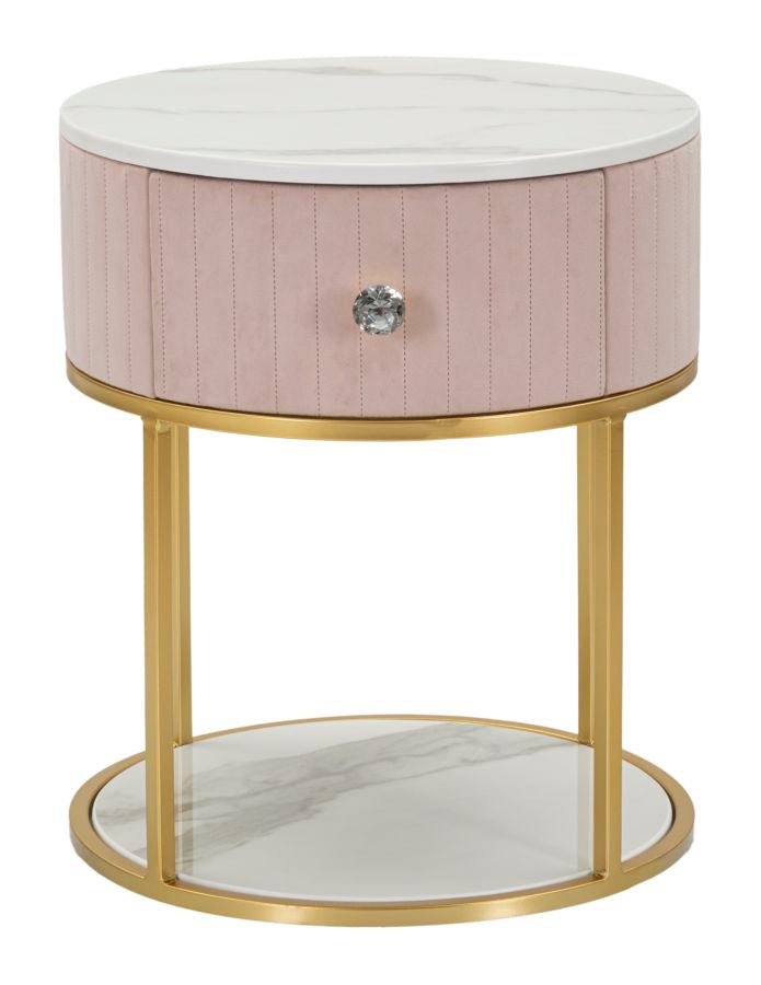 Comodino Montpellier Rosa Ø 42x48 cm in Ferro Legno 