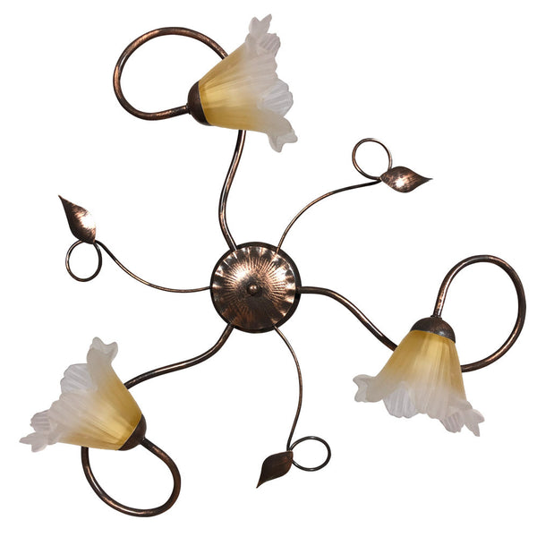 acquista Plafonnier 3xE14 Cuivre Brun Cadre Ambre Shaded Verre Satiné E-Energy Melania