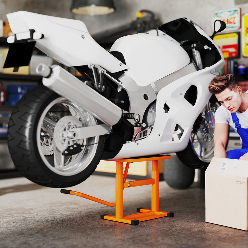 Cavalletto Alzamoto max 150 kg in Metallo con Superficie in Gomma e Manovella, 48x34x43 cm, Arancione      