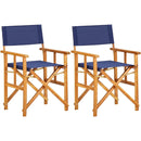 Set 2 Sedie Regista Pieghevoli Seduta e Schienale in Tessuto Blu e Struttura Acacia