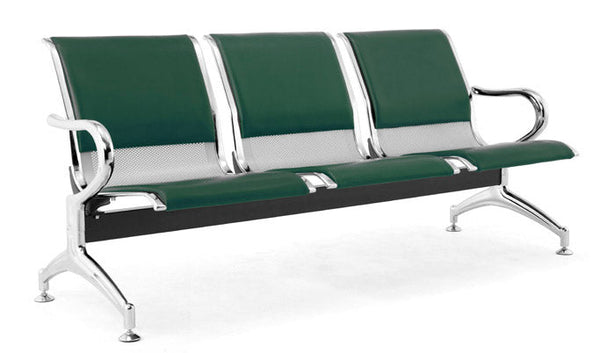 Banc de salle d'attente 3 places pour bureau avec coussin en acier et simili cuir argenté/vert forêt online