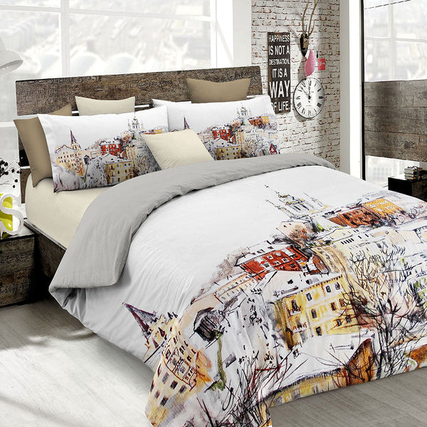 sconto Housse de couette avec imprimé sur le sac double et les taies d'oreiller