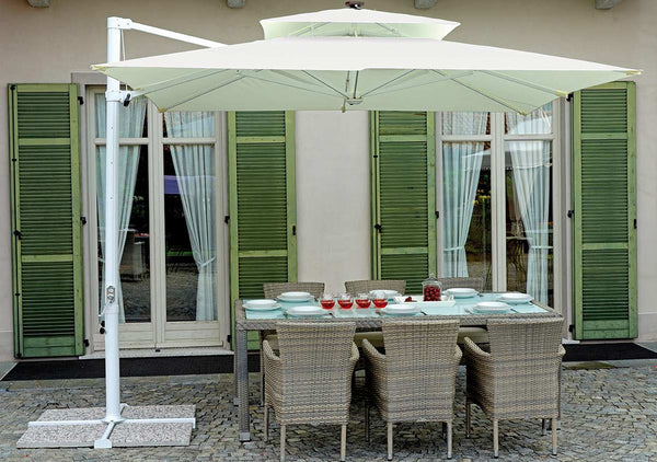 online Parasol de jardin aluminium déporté 3X3m avec manivelle et lumières Vorghini ConTract Blanc et Ecru