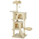 Albero Tiragraffi per Gatti 48x48x140 cm con 2 Casette Amaca Lettino e Pali in Sisal Beige      