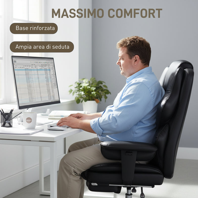 Sedia da Ufficio 76x73x117-125 cm con Poggiapiedi e Poggiatesta in Pelle PU Schiuma e Metallo Nero      