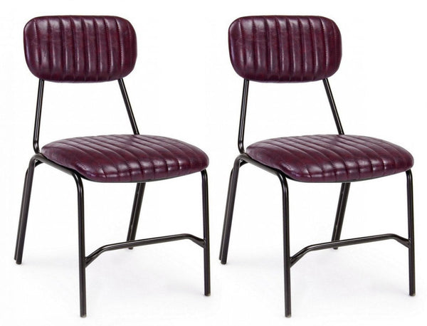 Set 2 Sedie Imbottite 44x55x78 cm Debbie in Ecopelle Bordeaux Vintage online