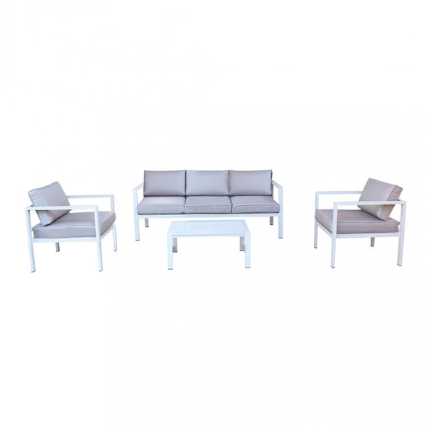 online Ensemble Salon de Jardin Canapé 2 Fauteuils et Table Basse avec Coussins en Aluminium Gris Tourterelle