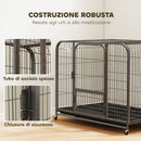 Gabbia per Cani in Acciaio con Ruote, 3 Porte, Vassoio Rimovibile e Chiusura Sicura, Nero      
