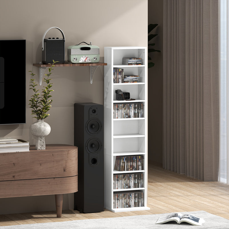 Libreria Scaffale Porta CD 33x24x140 cm con 6 Ripiani Regolabili Capacità di 260 CD/120 DVD Bianco      