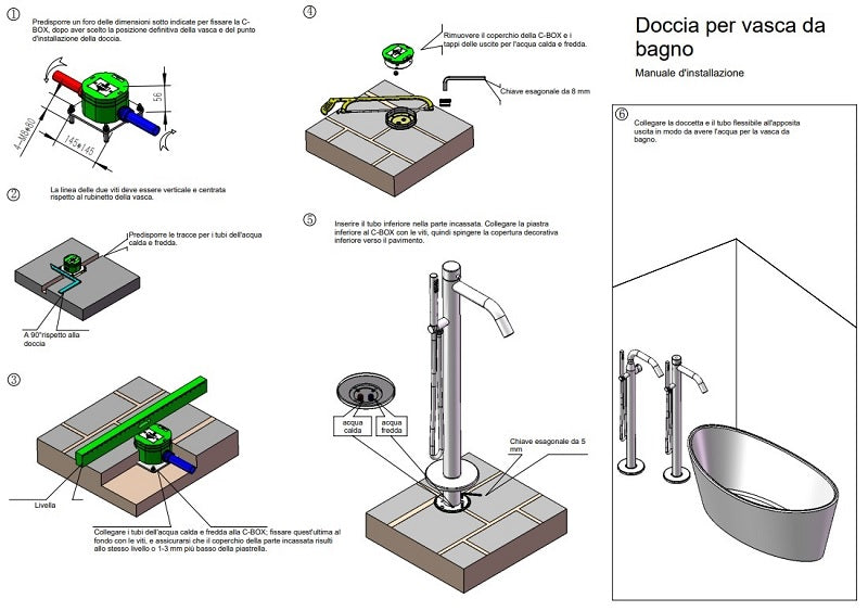 Miscelatore a Pavimento per Vasca da Bagno con Doccino in Acciaio Inox Sined Oristano Nero