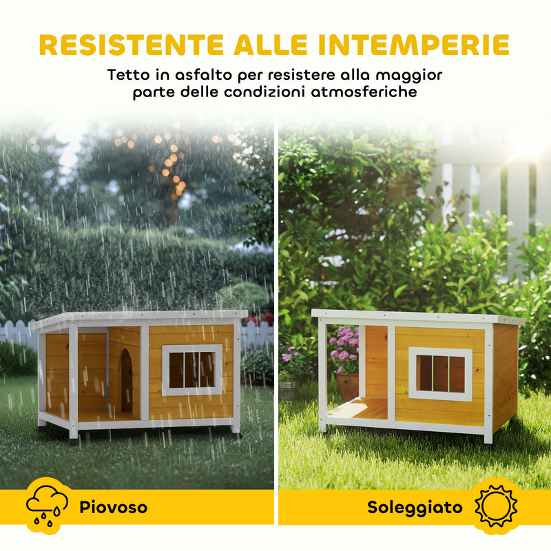 Cuccia per Cani da Esterno 85,5x62x60 cm con Veranda Coperta e Tetto Inclinabile in Legno di Abete Multicolore      