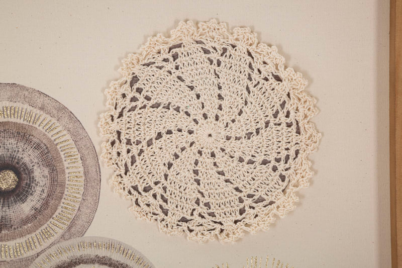 Stampa su Tela Circly con Inserti 45x3,2x60 cm in Legno e Tessuto