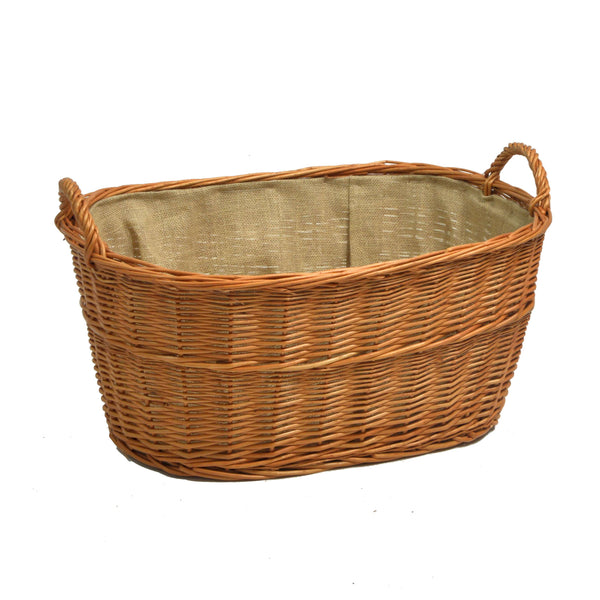 Panier à bûches en osier européen 1ère taille avec doublure en jute ovale 65x45xh29/36 cm prezzo
