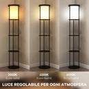 Lampada da Terra LED con Ripiani Rotondi Ø29 x 158A cm Paralume in Tessuto Interruttore a Pedale e Telecomando Nero      