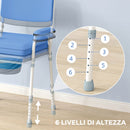 Sedia Comoda 5 in 1 per Anziani e Disabili per WC e Doccia 61x54x86-102A cm e Secchio Rimovibile in Acciaio e Plastica Celeste      