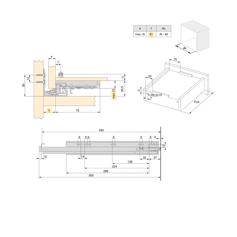 Set 10 Guide Cassetto con Estrazione Soft 490 mm in Acciaio Emuca Bianco