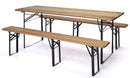 Set Birreria da Giardino Pieghevole in Ferro Tavolo 220x80 cm e 2 Panche Taddei Plastik Wood Naturale