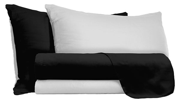 Lot de Draps Haut et Bas et Taies d'Oreiller Double Face Noir/Gris Clair prezzo