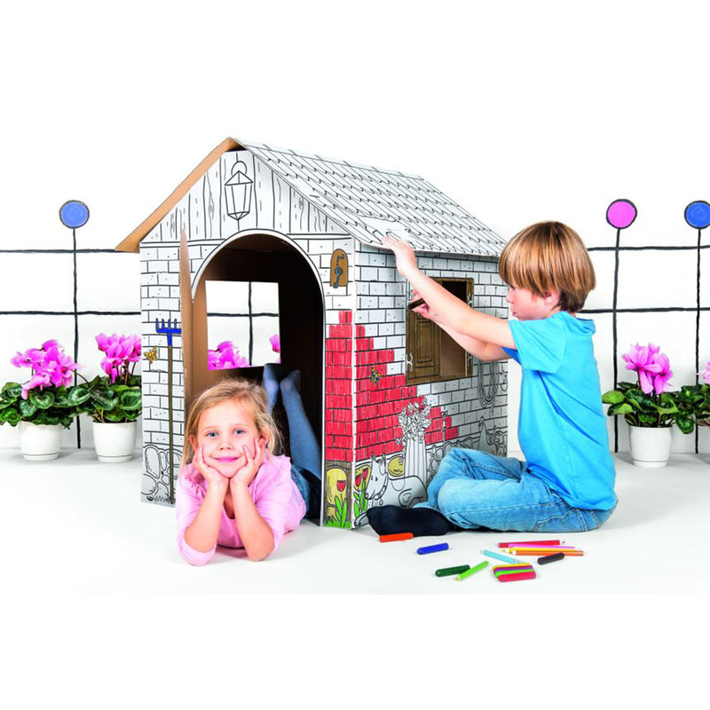 Casetta per Bambini Fattoria in Carta da Colorare 87x71x88 cm Bianco  