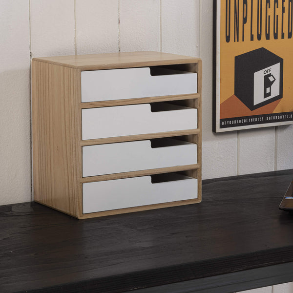 Commode 4 Tiroirs 30x20x30,5 cm en Bois de Paulownia et MDF Zoe Naturel/Blanc online