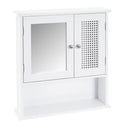 Mobile a Muro da Bagno Pensile con Griglia e Specchio Legno Bianco 56x13x58H cm