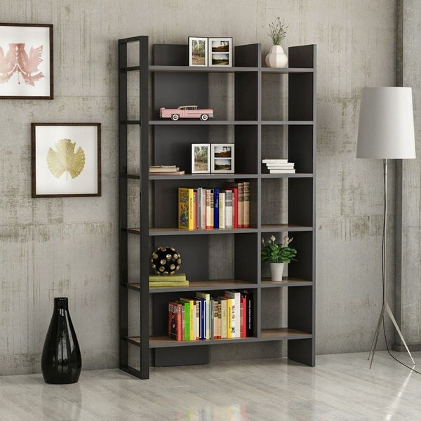 prezzo Bibliothèque 94x160 cm Leno anthracite avec étagères en noyer