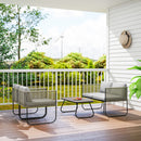 Set da Giardino con Divanetto 2 Poltrone e Tavolino in Vetro in Rattan Grigio    