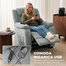 Poltrona Reclinabile Elettrica 86x90x102 cm con Poggiapiedi Braccioli Larghi Telecomando e USB in Tessuto Effetto Lino Verde      
