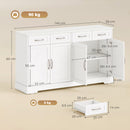 Credenza da Cucina Stile Country 140x38x80 cm con 4 Cassetti e 4 Ante in MDF Bianco      