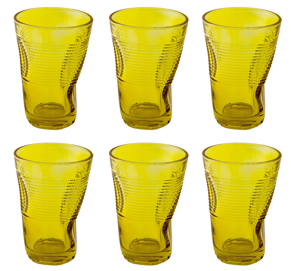 sconto Coffret 6 Verres Froissés 34 cl Ø8 cm en Verre Pressé Jaune Kaleidos
