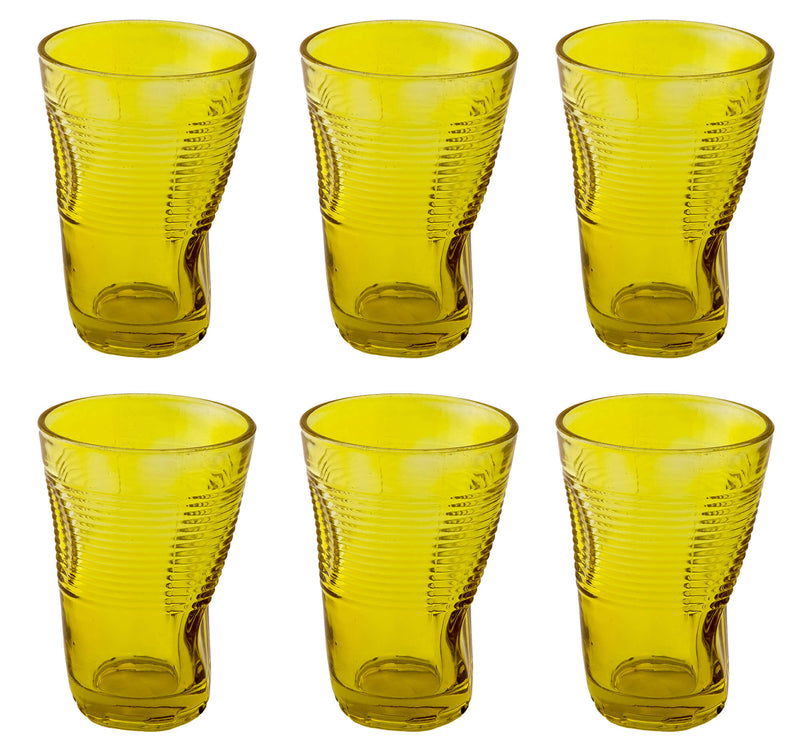 Set 6 Bicchieri Accartocciati 34 cl Ø8 cm in Vetro Pressato Kaleidos Gialli