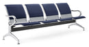 Panca per Sala Attesa 4 Posti da Ufficio con Cuscino in Acciaio e Similpelle Argento/Blu Navy