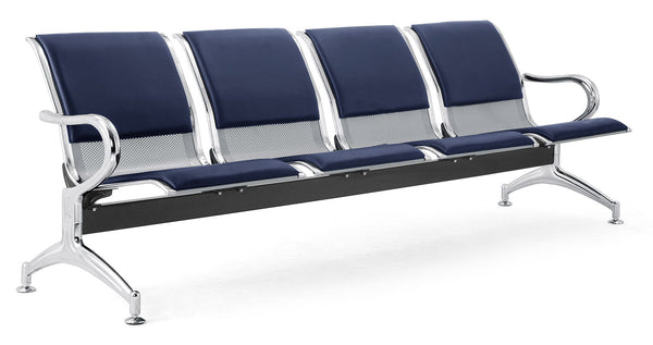 acquista Banc de Bureau pour Salle d'Attente 4 Places avec Coussin en Acier et Simili Cuir Argenté/Bleu Marine
