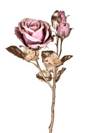 Set 6 Ramo di Rosa con 3 Rose e Foglie Dorate.H48 cm 
