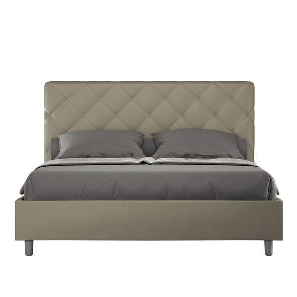 Letto Matrimoniale con Testata e Alzata Comoda Imbottito in Similpelle Priya Cappuccino Varie Misure online