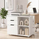 Mobile Porta Stampante 80x40x68 cm con Ruote a Freno 3 Cassetti e Ripiani Aperti in MDF Bianco      