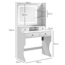 Consolle Trucco con Luci LED 3 Tonalità Specchio e Prese USB 90x45x160 cm Bianco  