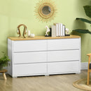 Cassettiera 6 Cassetti 140x37x75 cm in Truciolato Bianco e Color Legno
