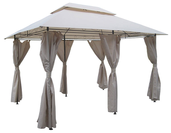 sconto Tonnelle de jardin 4x3m avec rideaux latéraux en acier et polyester écru