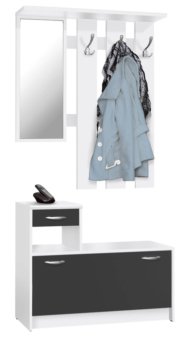 Portemanteau d'entrée avec miroir et étagère à chaussures en aggloméré Alfred noir et blanc prezzo