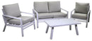 Set Salotto da Giardino Divano 2 Poltrone e Tavolino in Alluminio Cleveland Bianco e Grigio