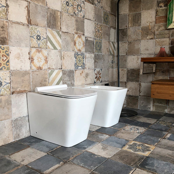 acquista Paire de WC et Bidet en Céramique Dos au Mur 36,5x56,5x41cm Blanc